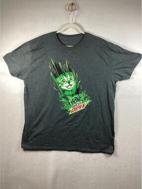 Y2K Mountain Dew Soda Cat Kitten Green Claw Graphic TShirt  Tee 3XL Gray